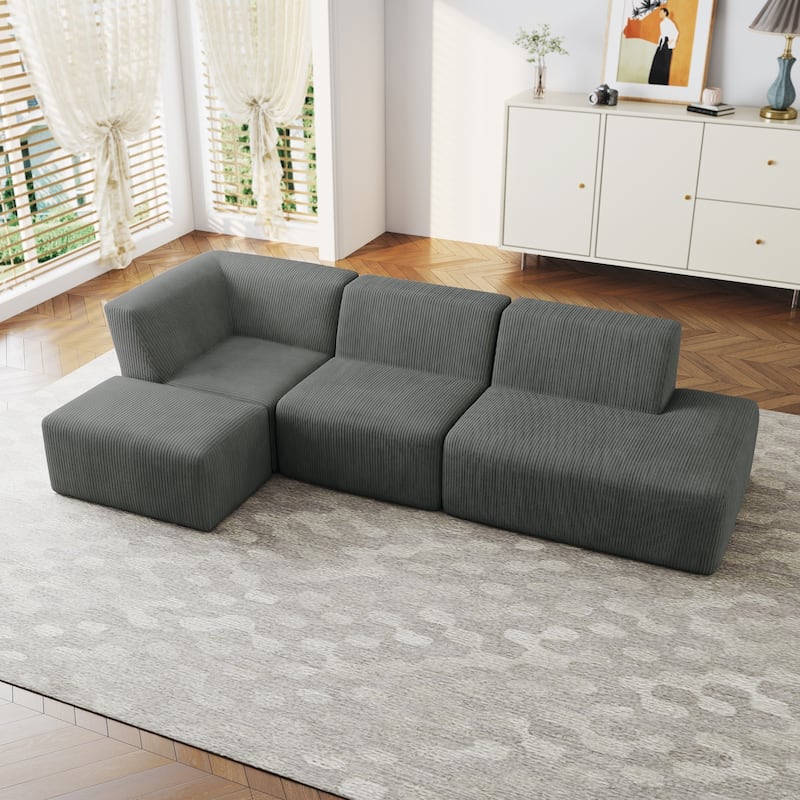Modular All-Foam Corduroy Compression Sofa With Ottoman