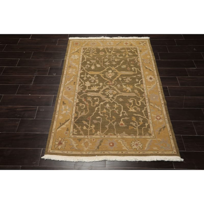 Nourison Nourmak Flatweave Reversible 4'1''x5'6'' Hand Woven Wool Olive Traditional Rug - 4' 1'' x 5' 6''