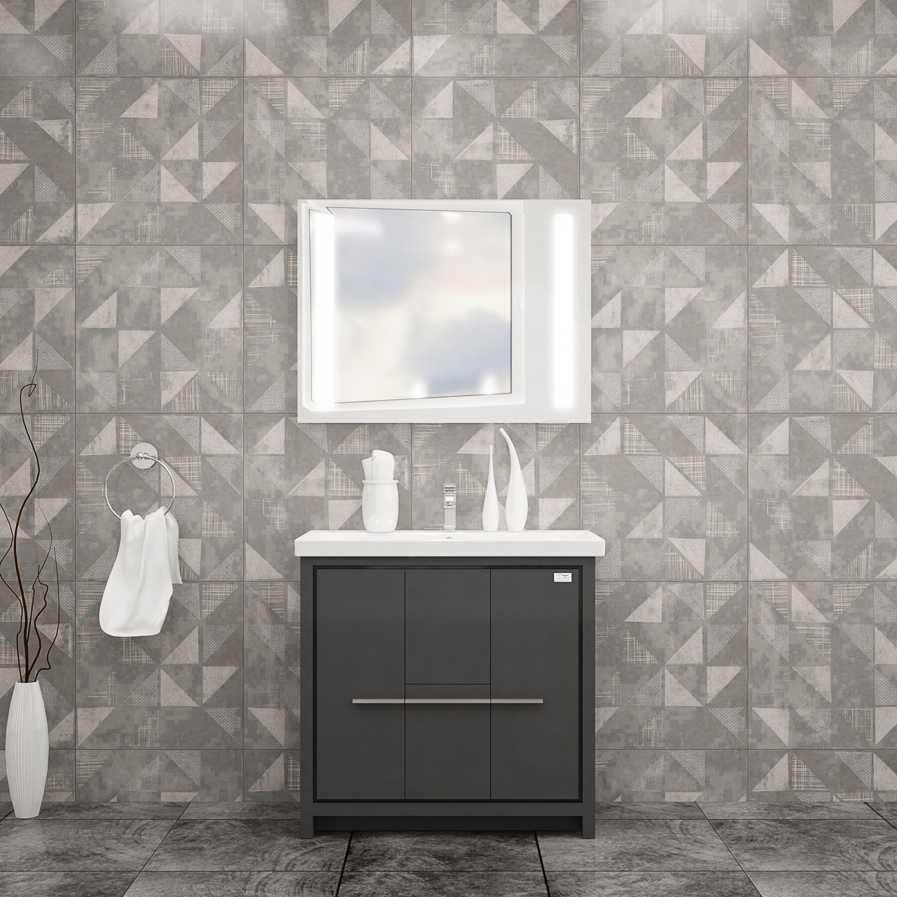 Shop Alessio 36 Bathroom Vanity And Ceramic Sink With Led Mirror Combo Overstock 31572348