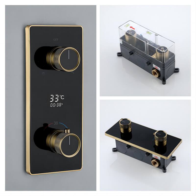 2 Functions Black/Gold Shower System with 10'' Rotatable Shower head and High-pressure Handheld