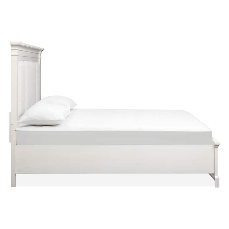 Magnussen Home Kingston Whisper White and Cerused Nutmeg Upholstered Panel Storage Bed