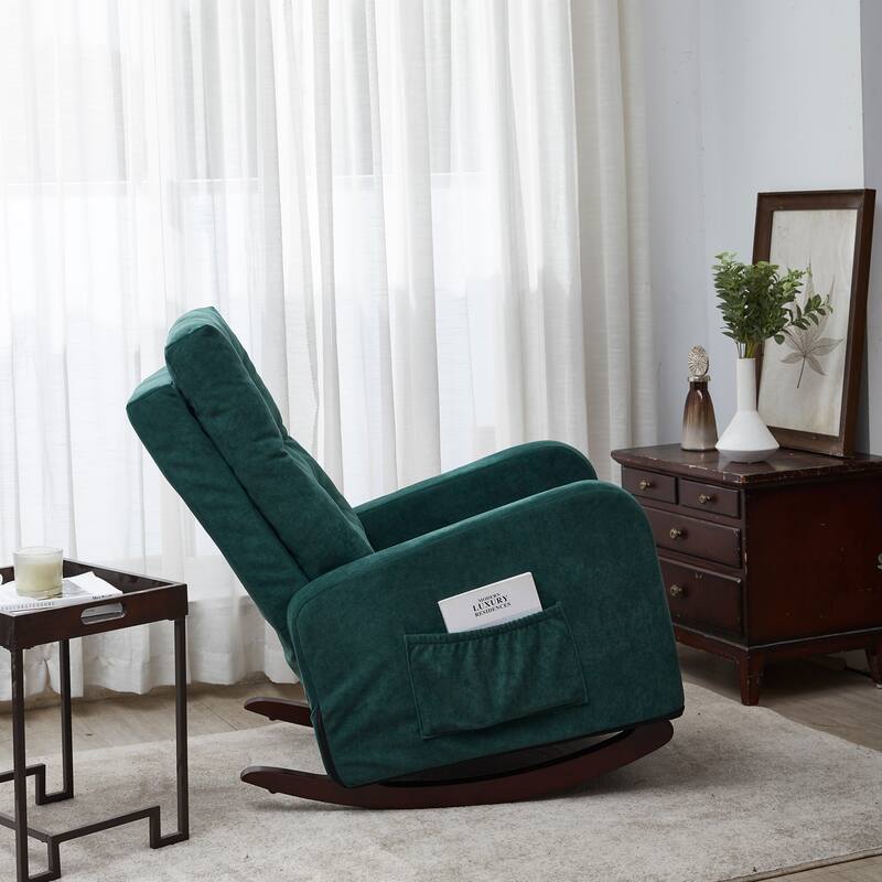 Modern 28.74" High Back Upholstered Buttons Tufted Rocking Chair with Solid Wood Legs and Side Pocket