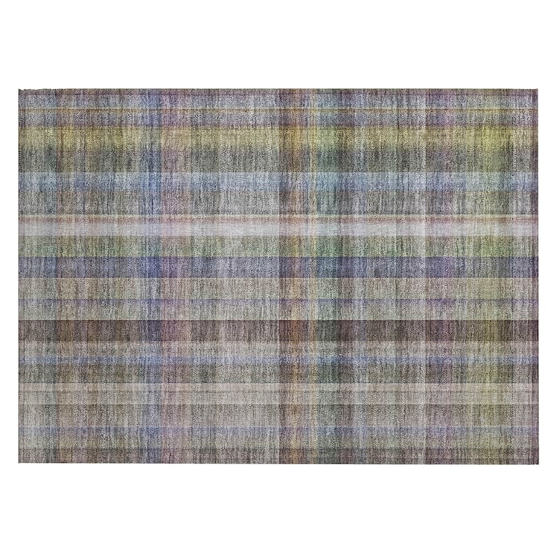 Machine Washable Indoor/ Outdoor Plaid Chantille Rug