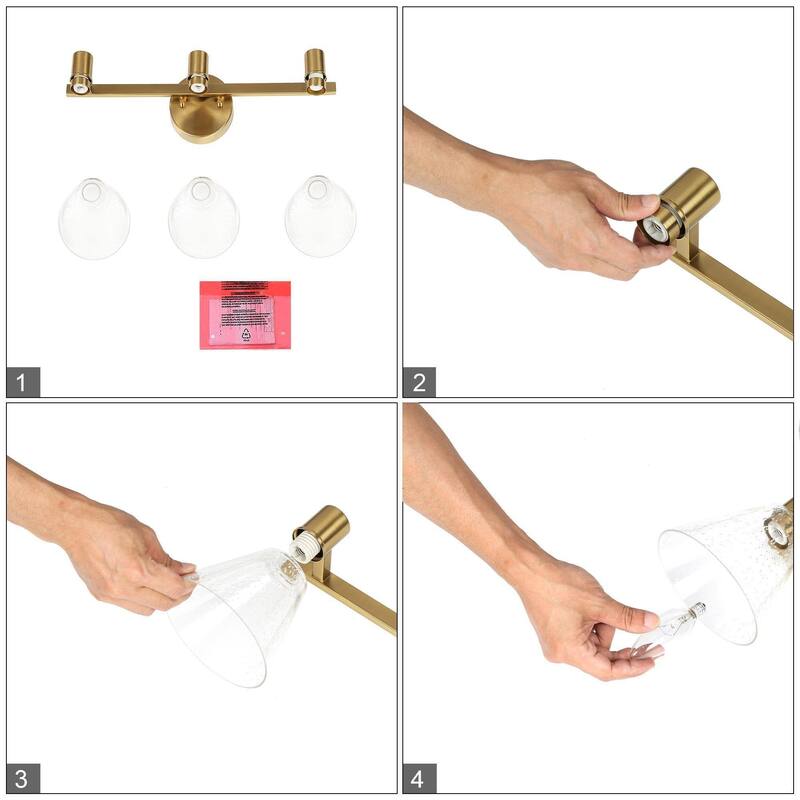 Modern Gold 3-Light Bathroom Vanity Light Seeded Glass Wall Sconce - Electroplated Gold - W21.5"xD6.5"xH7"