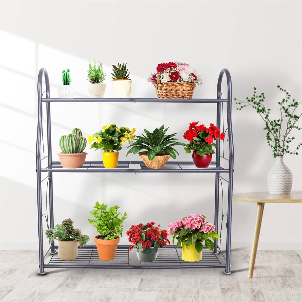 Grey 3 Tier Plant Stand Shelf Flower Pot Holder Display Rack ...