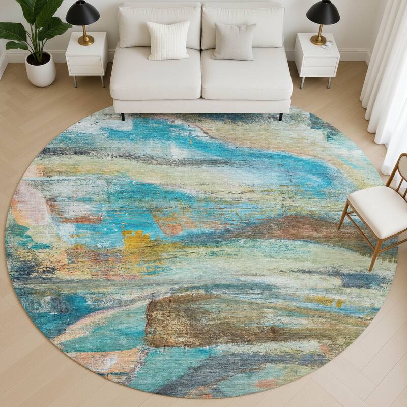 Premium Washable Super Soft Abstract Chic Mayfield Rug - Teal - 8' x 8'