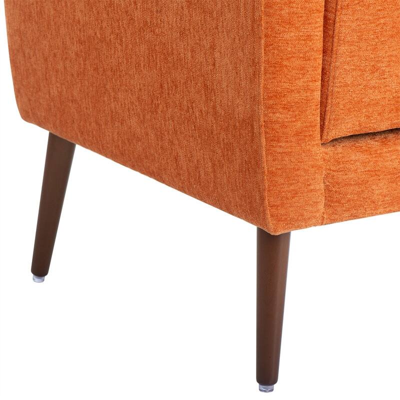 Modern Chenille Upholstered Armchair with Pillow and Solid Wood Leg