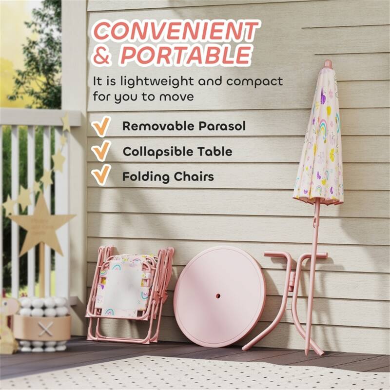 Kids Outdoor Table and Chair Set with Adjustable Umbrella and Steel Frame for Comfortable Seating