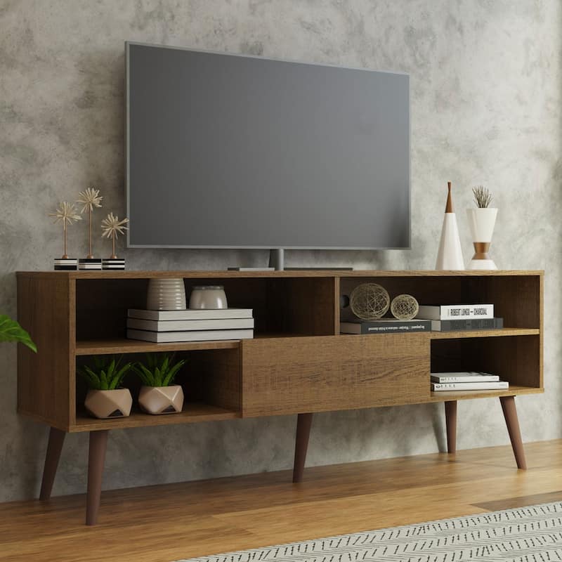 Madesa Modern TV Stand with 1 Door and 4 Shelves with Cable MANAGEMENT for 55, 65 Inch Media Storage