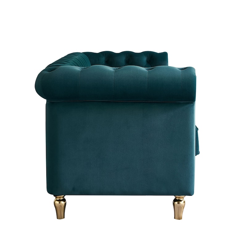85-inch Green Velvet Chesterfield Sofa for Living Room