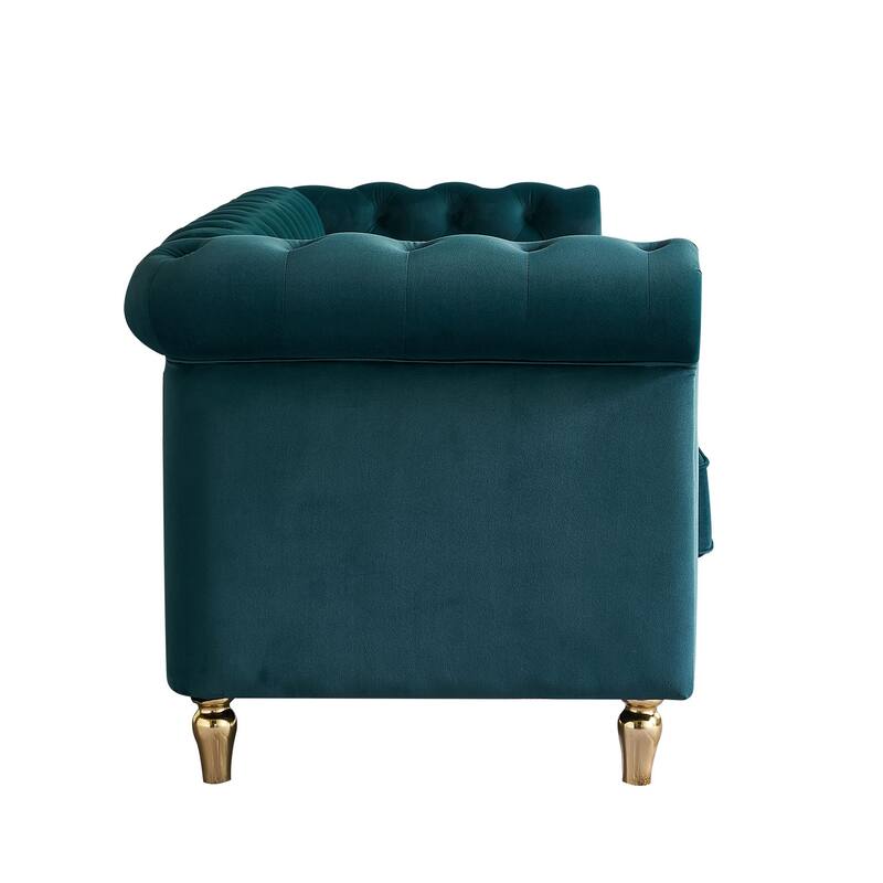 Modern Chesterfield Couch with Button Tufting, High-Density Foam & Gold Accents - 85'' Wide