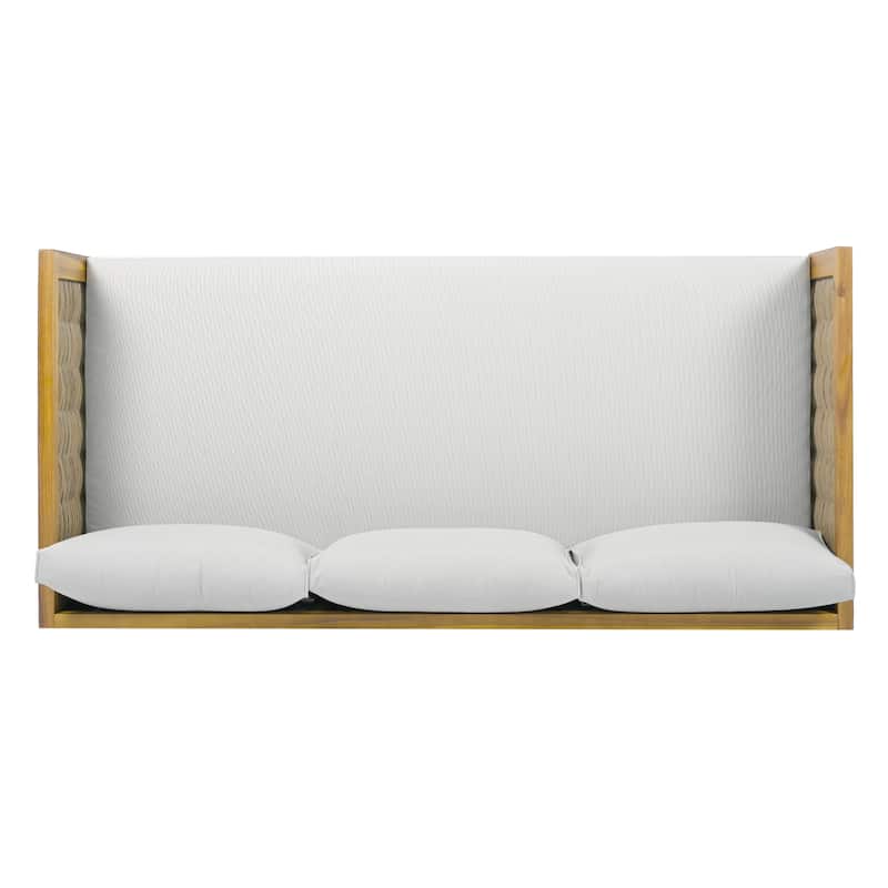 Roomfitters 3 Seater Wooden Patio Sofa, Wicker Panel Design, Modern Daybed with Weather-Resistant Cushions