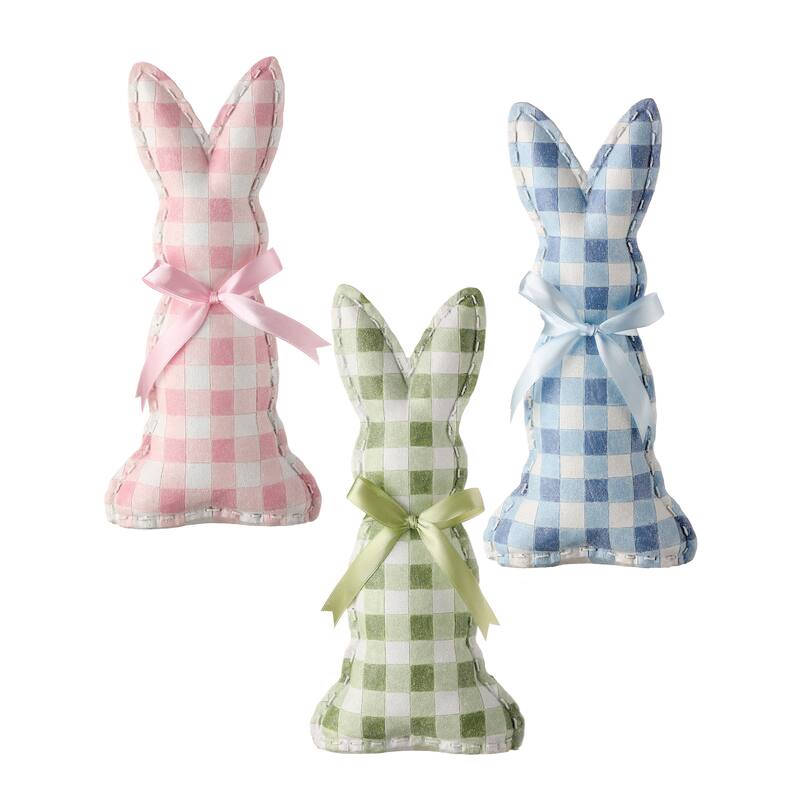 Resin Checked Easter Bunny With Bow 12" Set of 3