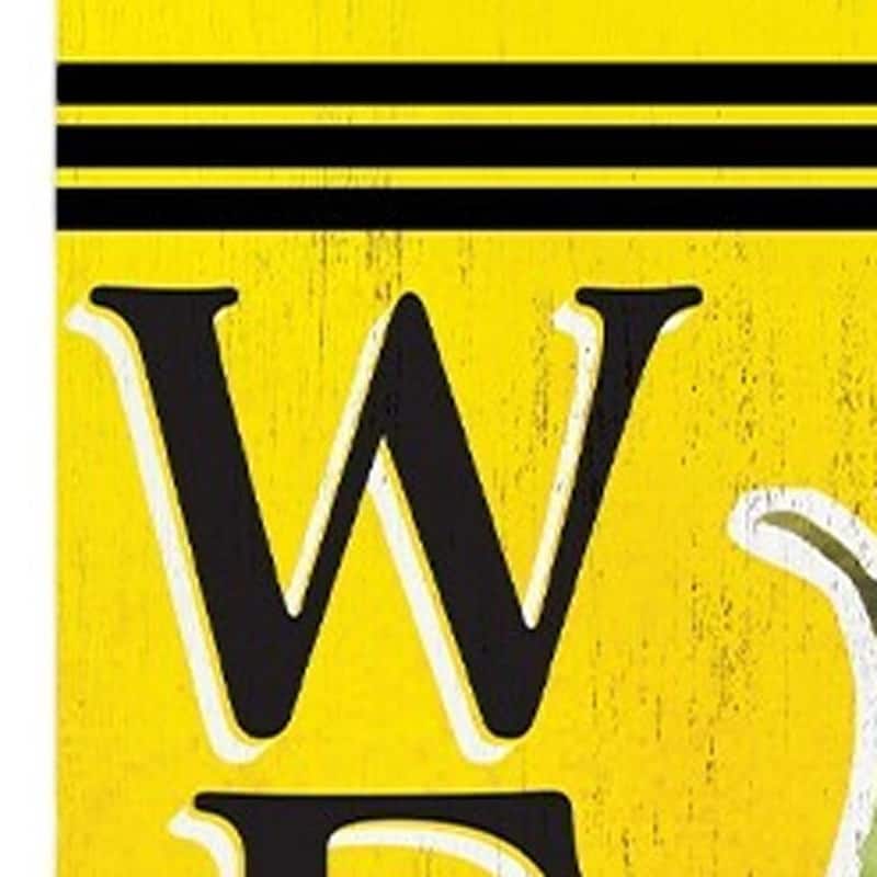 HomeRoots 36" Yellow Black And Green Solid Wood Tropical Floral Welcome Porch Sign