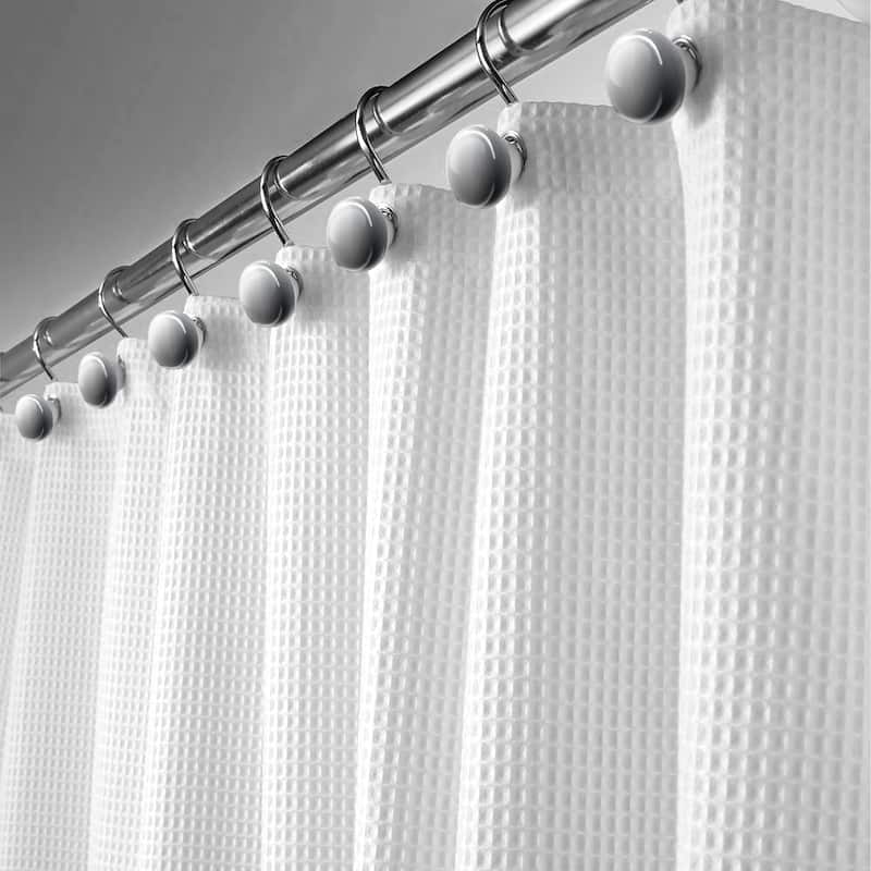 Creative Scents Waffle Fabric White Shower Curtain with Liner Set