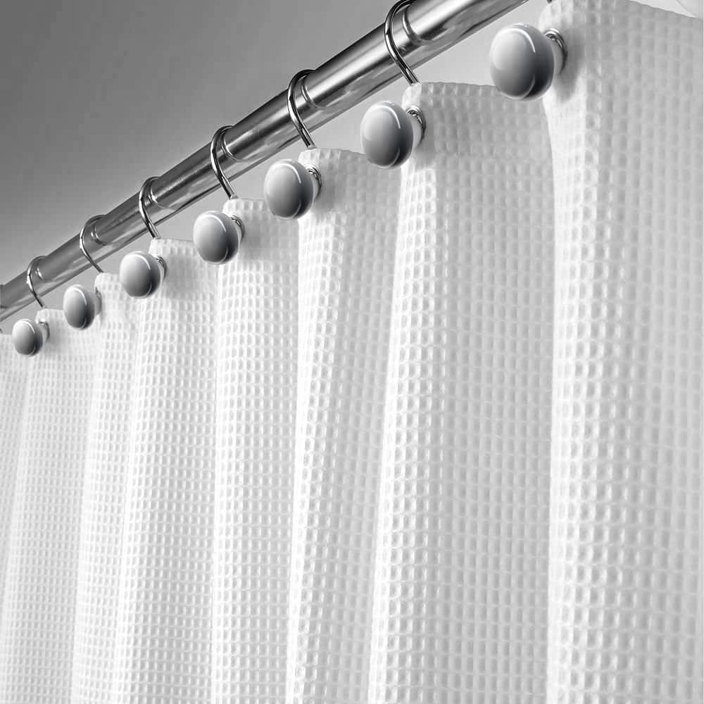 Creative Scents Waffle Fabric White Shower Curtain with Liner Set