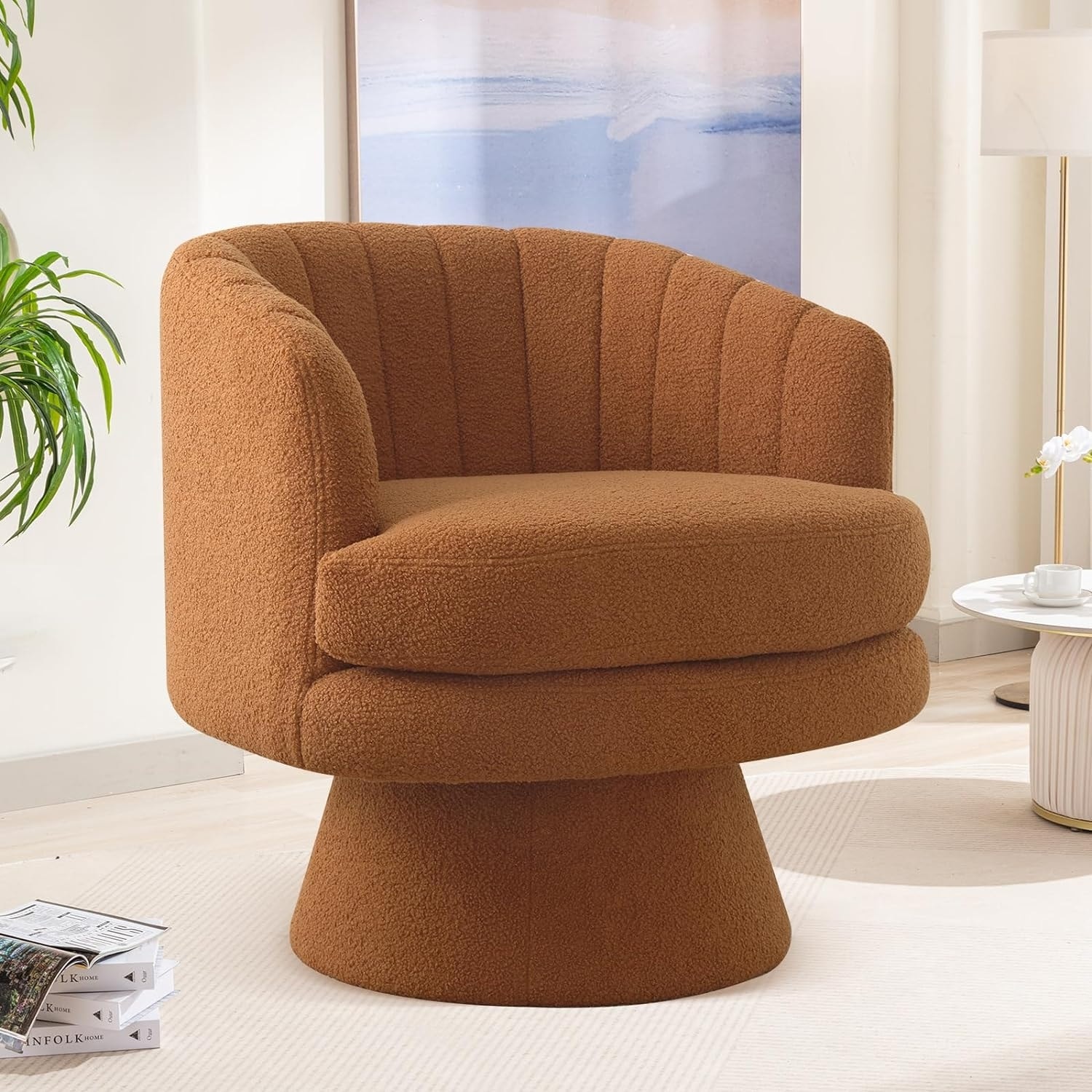 29" Wide Adult Eclectic Teddy Solid Color Swivel Accent Chairs with Channel Design