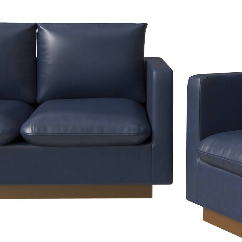 3-Piece Executive Leather Sofa Set with Brushed Gold Stainless Steel Base