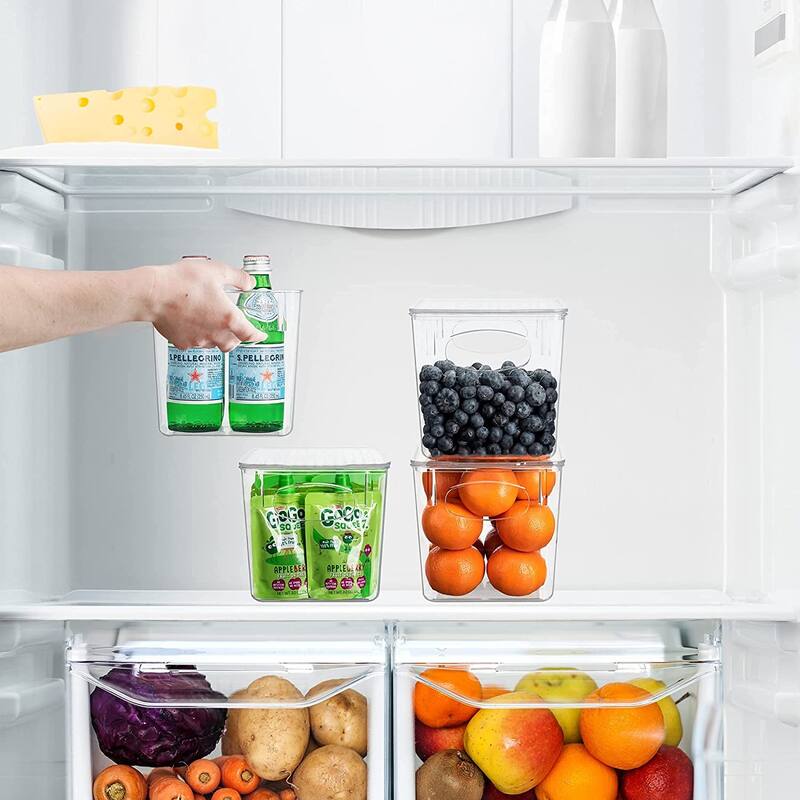 Sorbus Clear Plastic Organizer Storage Bin Containers with Handle and Lid for Pantry Food & Kitchen Fridge (4-Pack)