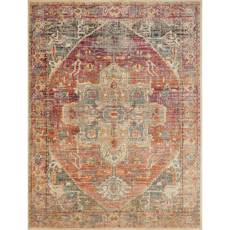 Alexander Home Genova Distressed Medallion Area Rug - 2' 6" x 4' - Berry/Sunrise - Rectangle