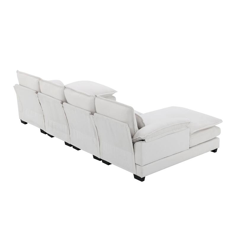 110x55x33" Modern U-shaped 6-seat Sleeper Sofa with Double Chaise, Double Cushions and 4 Waist Pillows, Chenille, White