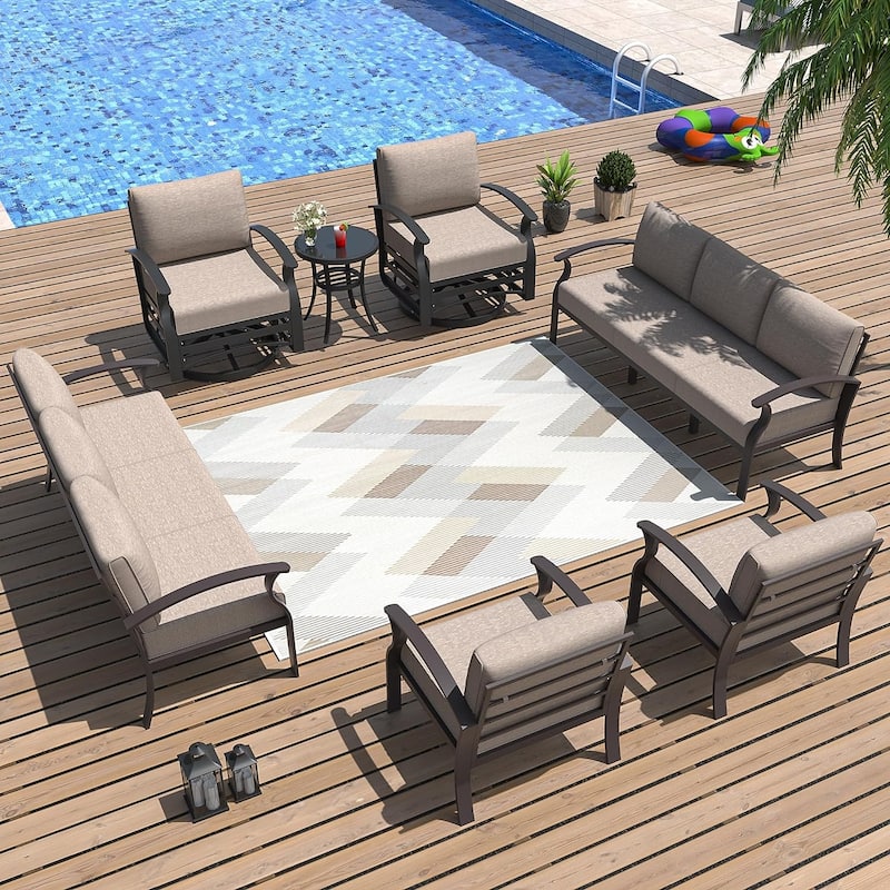 Kullavik Aluminum Outdoor Patio Furniture with Curved Armrests & Firepit Table