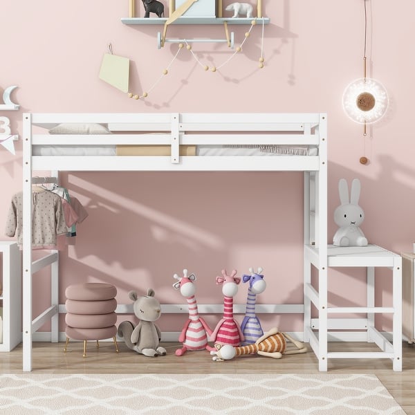 slide 2 of 11, Aesthetic Twin High Loft Kids Bed with Ladder,Safety Guardrails White