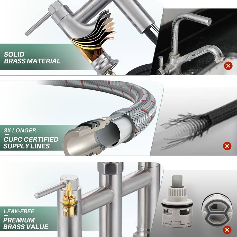 WOWOW Double Handle Pull Down Kitchen Faucet