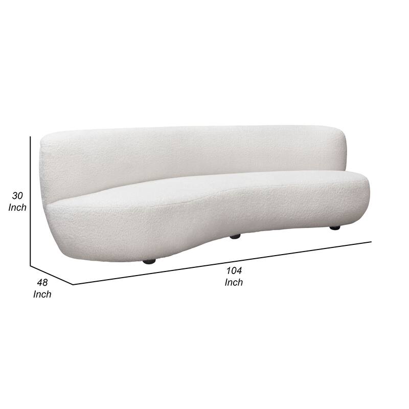 Simy Curved Sofa, 104 Inch, White Faux Sheepskin Fabric, Black Metal Legs