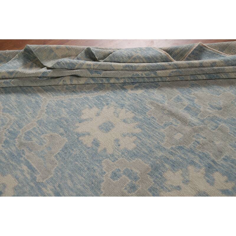Hand Knotted Oriental 100% Wool Carpet Transitional All-Over Navy Blue & Blues Oushak Area Rug - 17' 7'' X 13' 6''