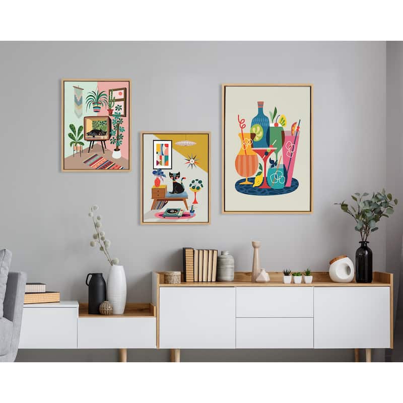 Kate and Laurel Sylvie MCM Cocktails Framed Canvas by Rachel Lee