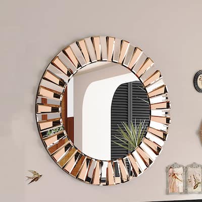 Round Goldtone Sunburst Wall Accent Mirror