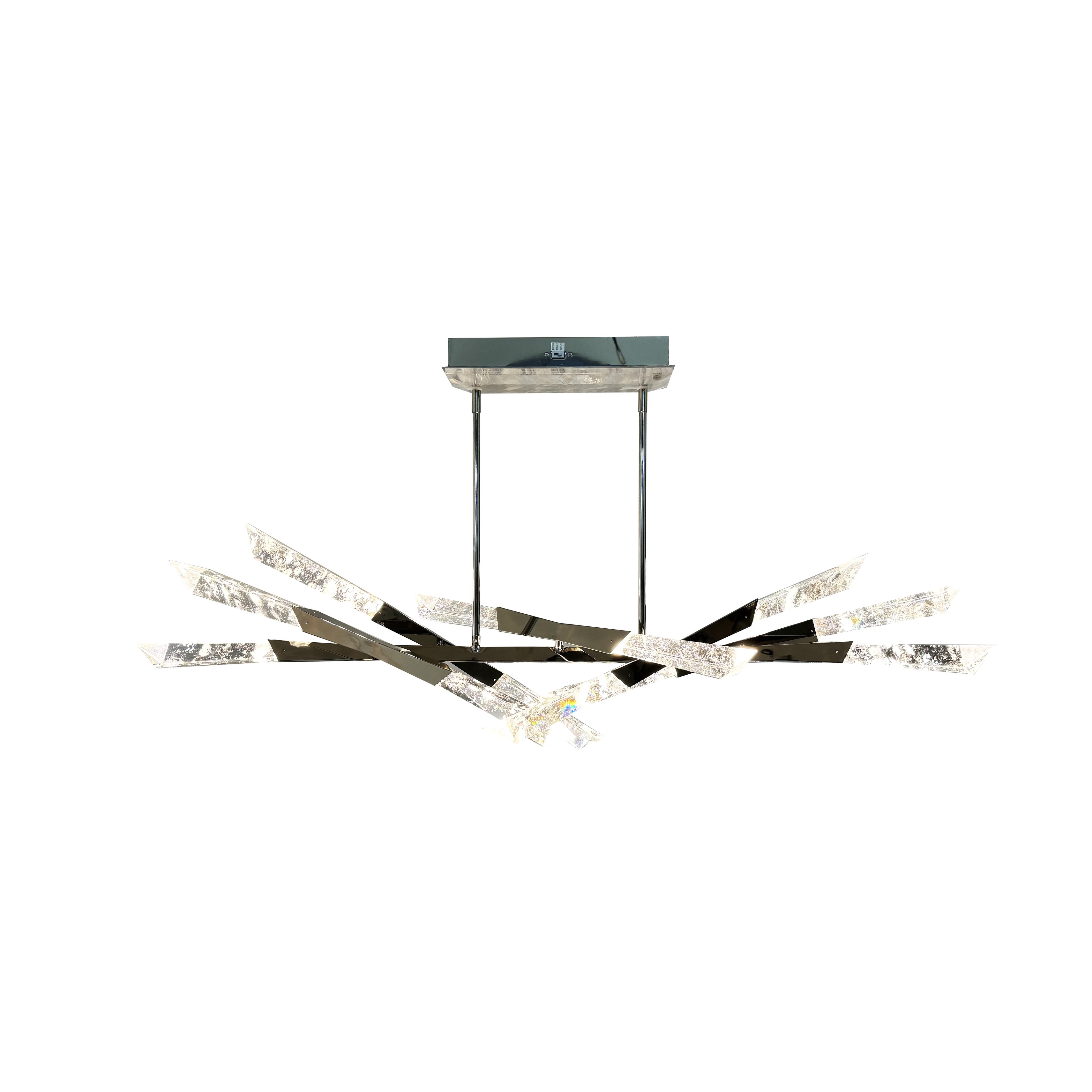 Modern 12-Light Dimmable Shiny Nickel LED Chandelier With Crystals - N/A