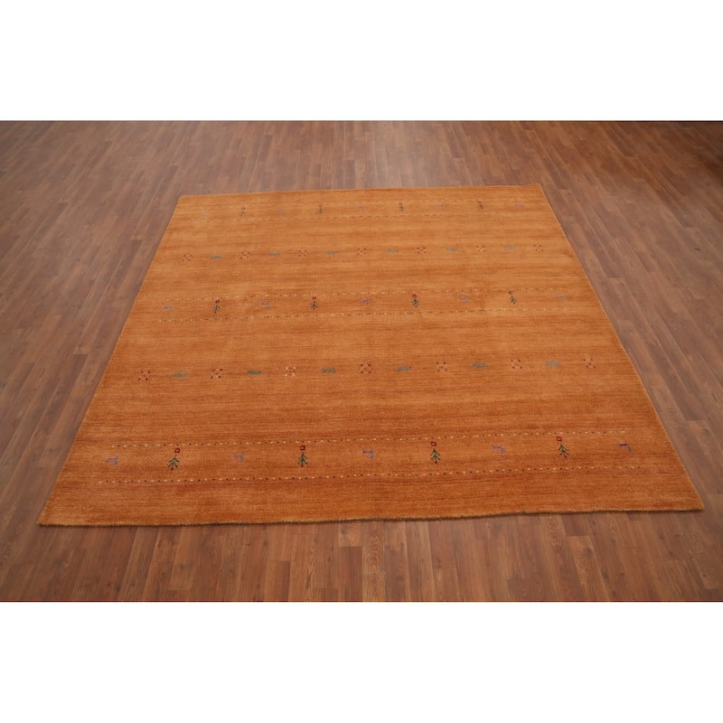 Hand Knotted Oriental 100% Wool Carpet Tribal Animal Pictorial Oranges & Rust Gabbeh Area Rug - 8' 0'' X 8' 2''