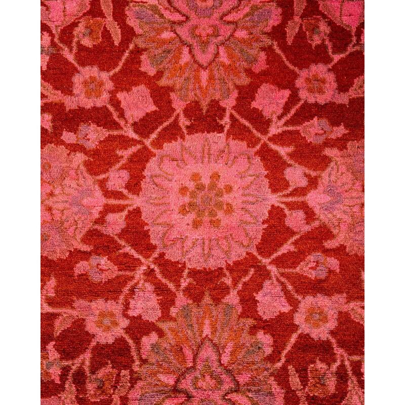 Overton Hand Knotted Wool Vintage Inspired Modern Contemporary Overdyed Red Area Rug - 6' 2" x 8' 10"