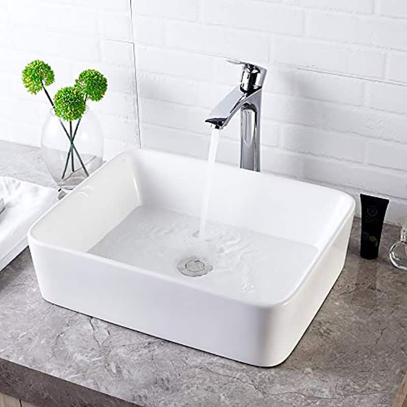 Rectangle White Ceramic Vessel Bathroom Sink
