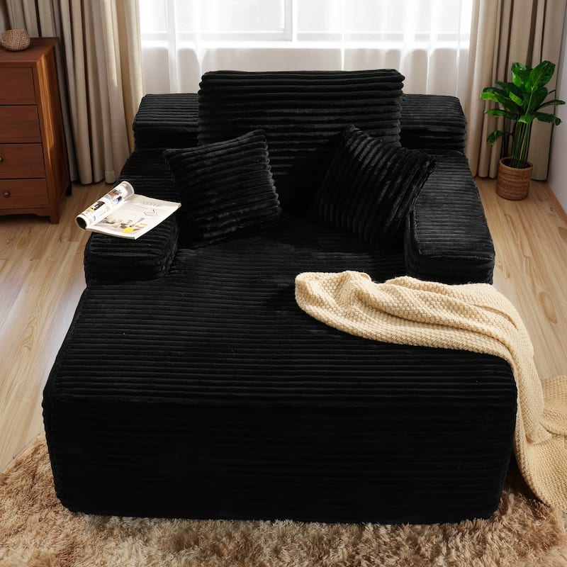 HOOOWOOO Modern Upgraded Fabric Sofa Chaise Lounge - Black