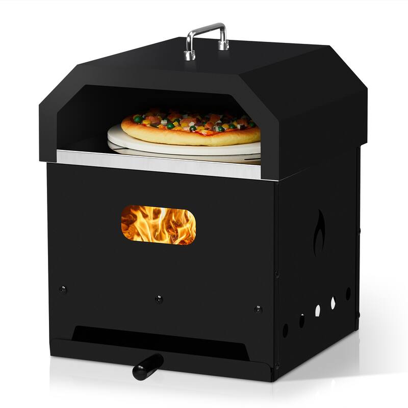 4-in-1 Outdoor Pizza Oven with Wood Fire and Charcoal Grill - 14.4 x 13.3 x 18 in