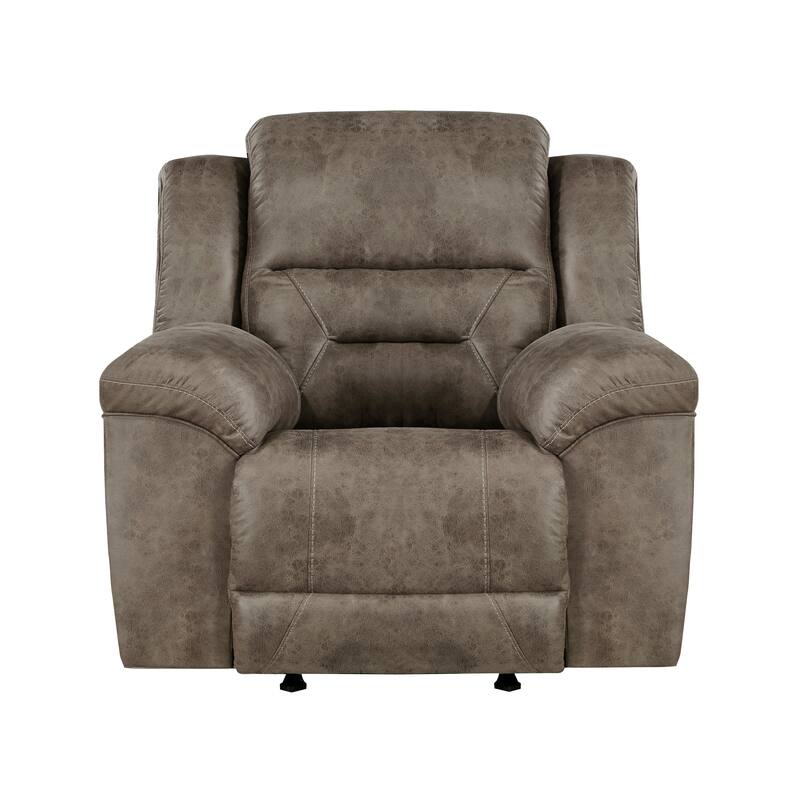 Henry 46 Inch Rocker Manual Recliner Chair, Brown Microfiber, Solid Wood
