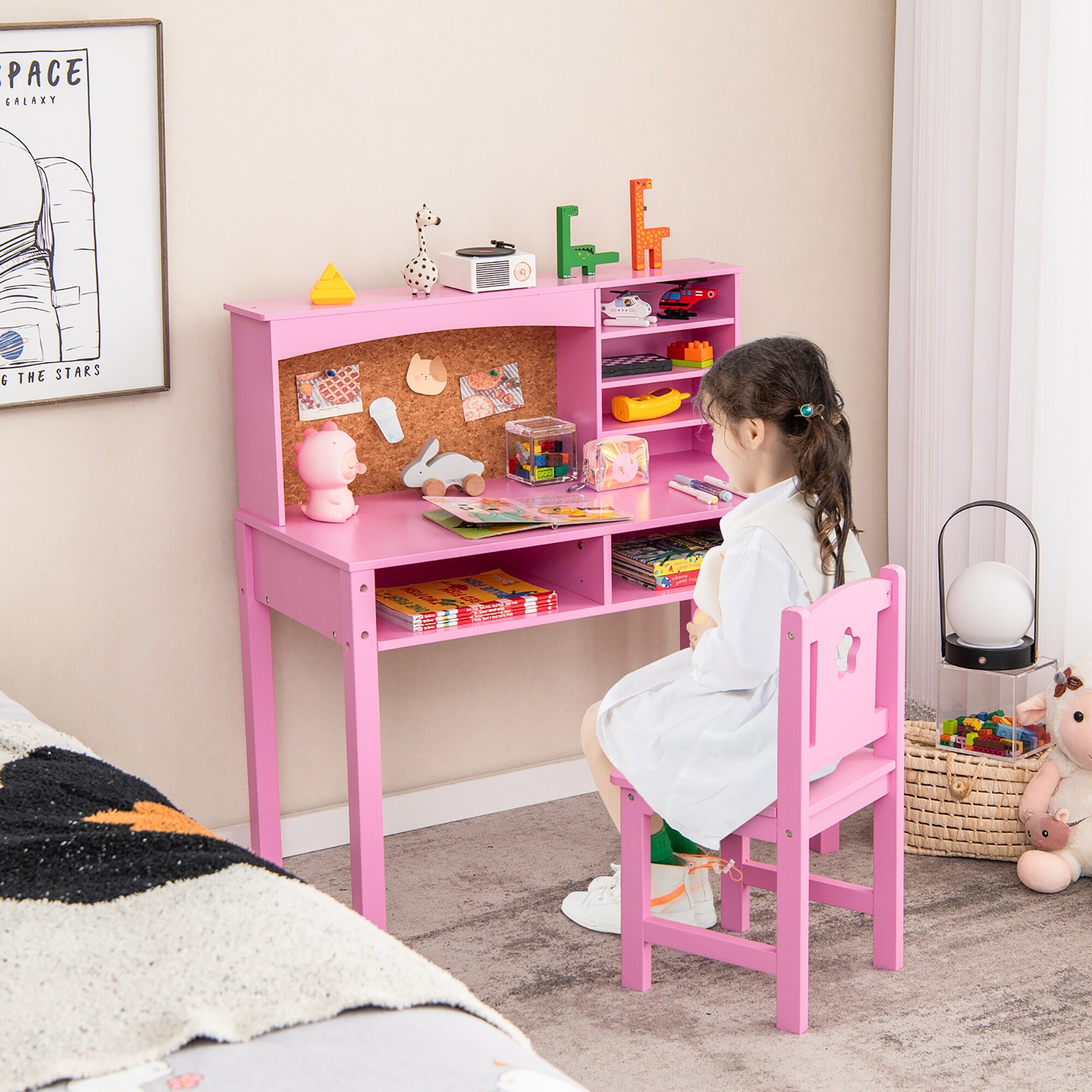 豪華 Chair and Desk Kids Costway Set Workstation Writing Study ポケモンカードゲーム
