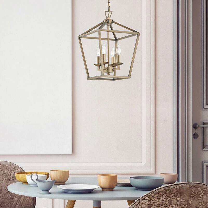 4-Light Metal Open Cage Lantern Chandelier - 12"x12"x18"
