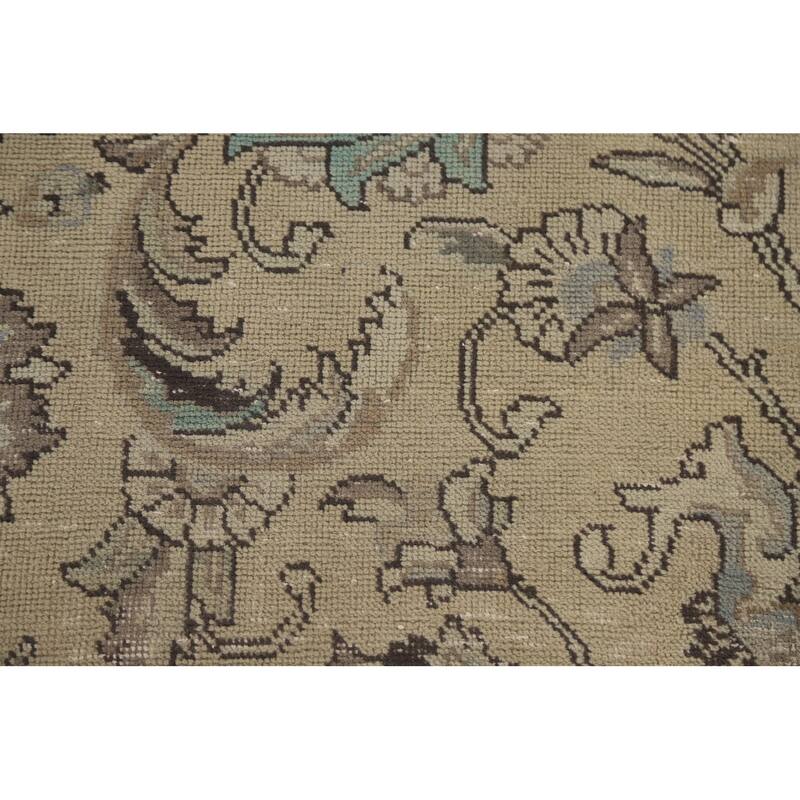 Distressed Tabriz Persian Vintage Area Rug Handmade Pink Wool Carpet - 9'7" x 12'10"