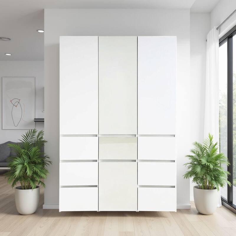 Ely Closet Cabinet Set, Double Mirror Doors, 5 Drawers, 71 Inch, White