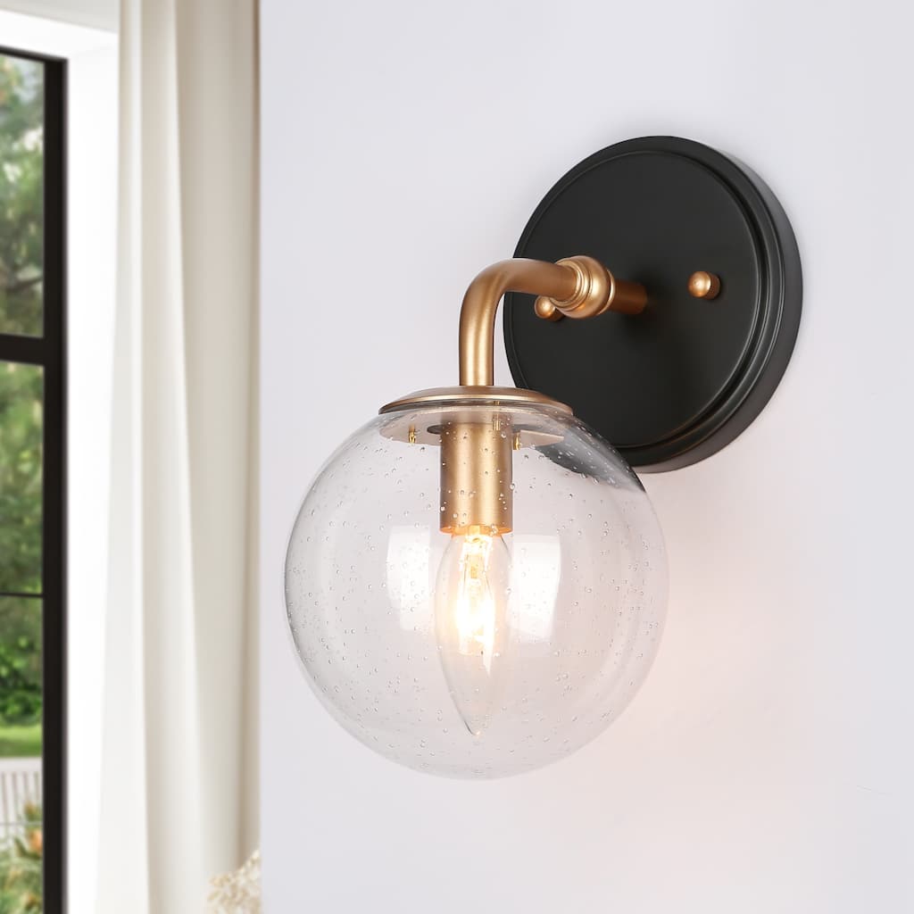Malryn Modern 1-Light Glass Bathroom Vanity Light Gold Black Wall Sconce