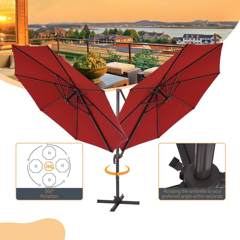 LIVOOSUN 11FT Cantilever Patio Umbrella 240g Solution-Dyed Fabric