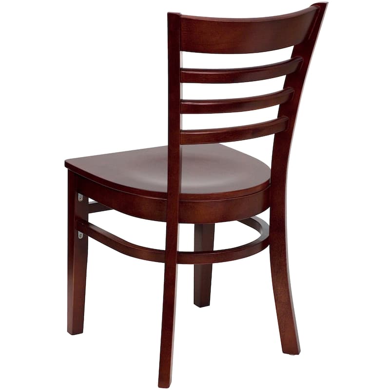 Ladder Back Wooden Restaurant Chair - 17.25"W x 20"D x 33.75"H - Mahogany Wood Seat/Mahogany Wood Frame