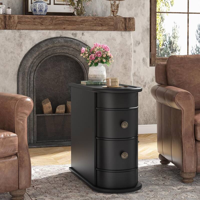 Solid Wood End Table with Storage No Assembly Required