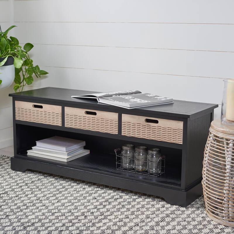 SAFAVIEH Landers 3-Drawer Bottom Shelf Storage Bench - 47.3" W x 15" L x 19" H - Black