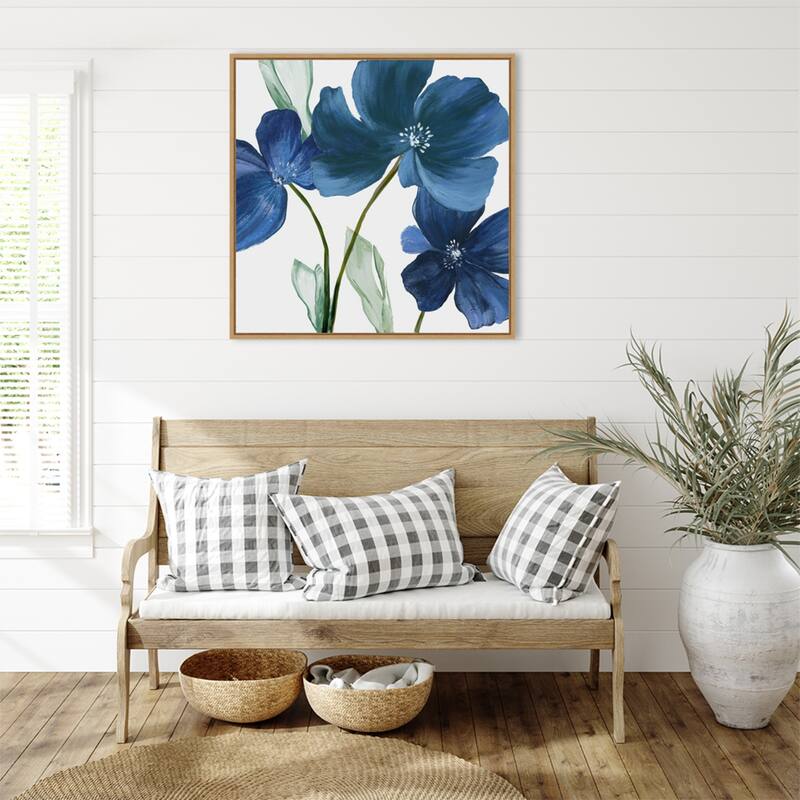Blue Blossoms on White Canvas by PI Studio Framed Canvas Wall Art Print