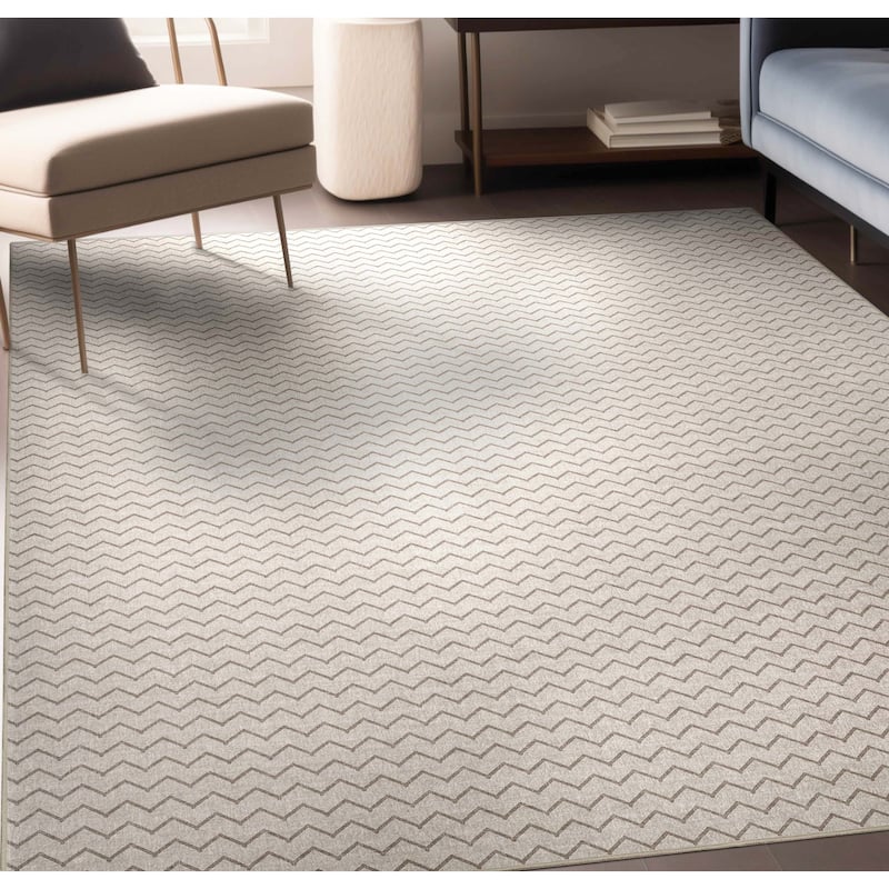 Well Woven Apollo Elemental Mesa Modern Flat Pile Stain Resistant Rug - 5'3" x 7'3" - Ivory Beige